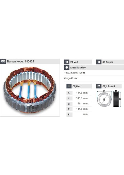 24V ALTERNATÖR STATÖR DELCO TİPİ 70 A-80 A (3 UÇLU)