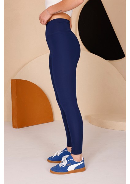 Kadın Açık Lacivert Yüksel Bel Slim Fit Tayt - 3060