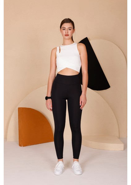 Kadın Siyah Yüksel Bel Slim Fit Tayt - 3060