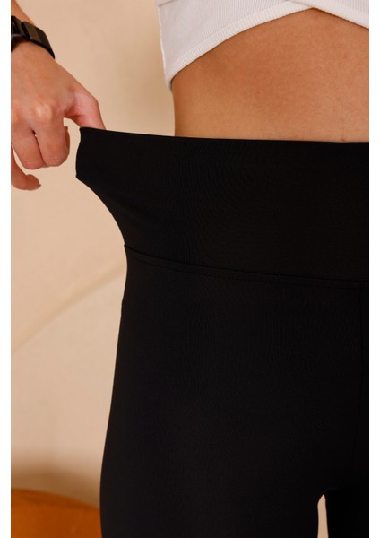 Kadın Siyah Yüksel Bel Slim Fit Tayt - 3060