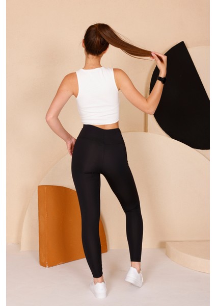 Kadın Siyah Yüksel Bel Slim Fit Tayt - 3060