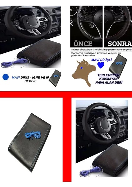 Kıa Sorento Uyumlu Araç,oto Direksiyon Kılıfı Mavi Dikiş