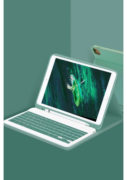 Ipad Air 11 (2024) Kılıf KC01 Smart Klavyeli Tablet Kılıfı - Koyu Yeşil Zrnet