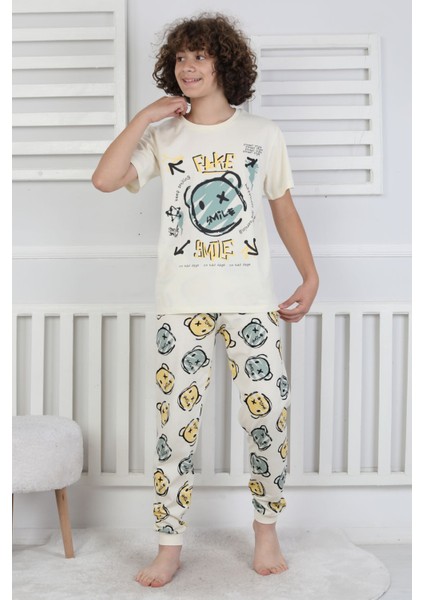 Çizgi Ayı Desenli Erkek Çocuk Pijama Takımı