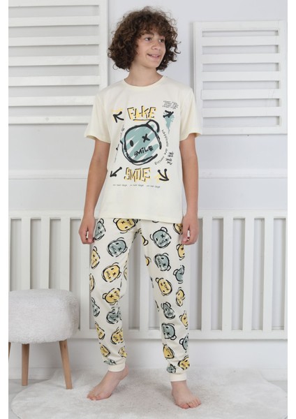 Çizgi Ayı Desenli Erkek Çocuk Pijama Takımı