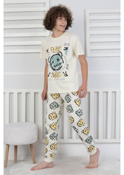 Çizgi Ayı Desenli Erkek Çocuk Pijama Takımı