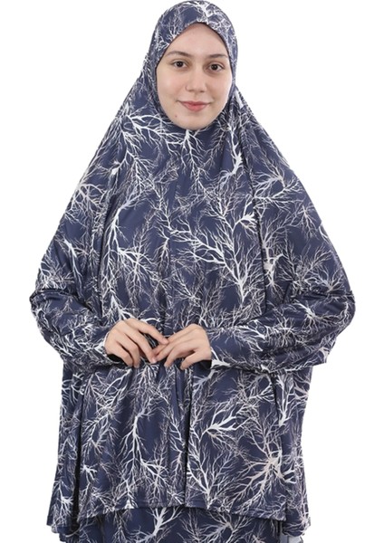 Pratik Iki Parça Desenli Yarasa Kollu Başörtülü Likralı Tesettür Namaz Elbisesi 992-0713 fırsatları