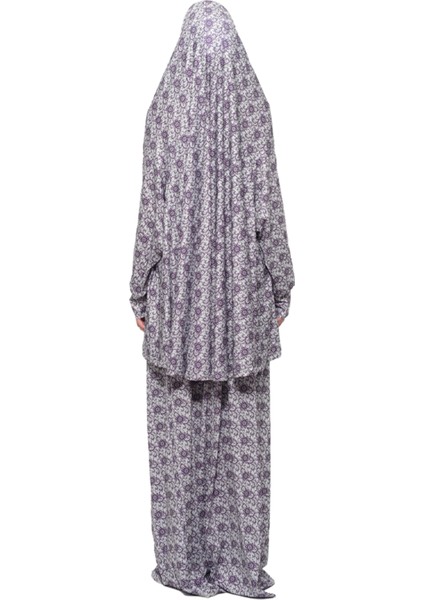 Pratik İki Parça Güneş Desenli Yarasa Kollu Başörtülü Likralı Tesettür Namaz Elbisesi 992 0326 indirimleri