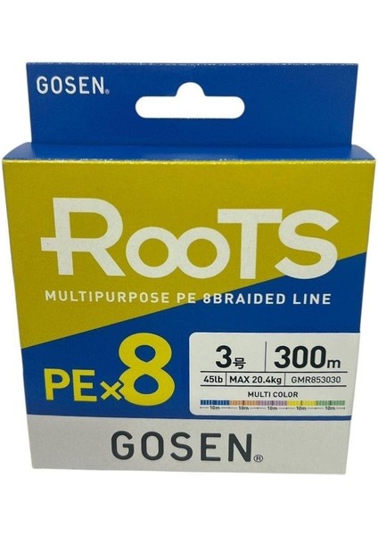 X8 Roots Pe 8 Örgü Spin Ip Misina 3.0 300MT Multi Color 0,312 mm