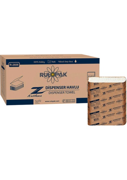 Z Katlama Kağıt Havlu 2 Katlı 21 x 22.5 cm 200 Yaprak - 12 Adet (300110)