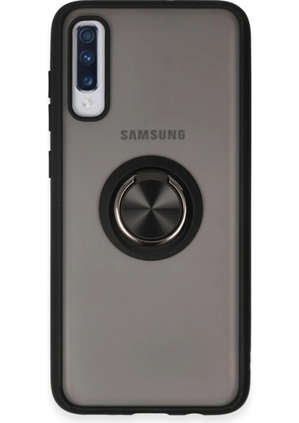 Samsung Galaxy A70 Kılıf Montreal Yüzüklü Silikon Kapak - Siyah Zrnet