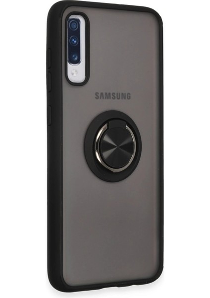 Samsung Galaxy A70 Kılıf Montreal Yüzüklü Silikon Kapak - Siyah Zrnet