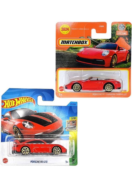 2 Araç Tesla Set Matchbox Porsche 911 Carrera Cabriolet & Porsche 911 Gt3 (1/64)