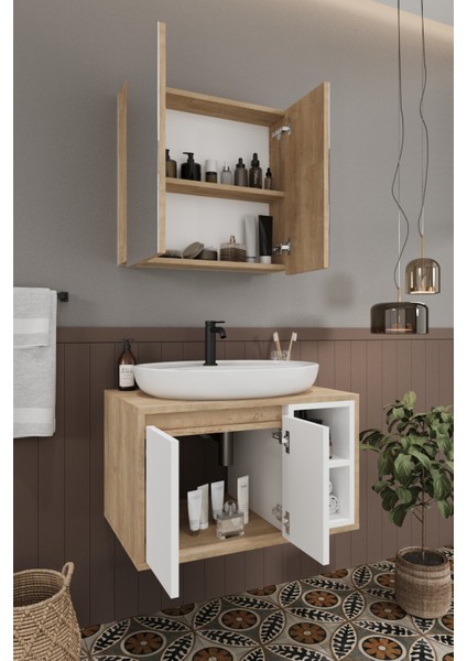Lale Beyaz 70 cm %100 Mdf Lavabolu Banyo Dolabı + Aynalı Dolap modelleri