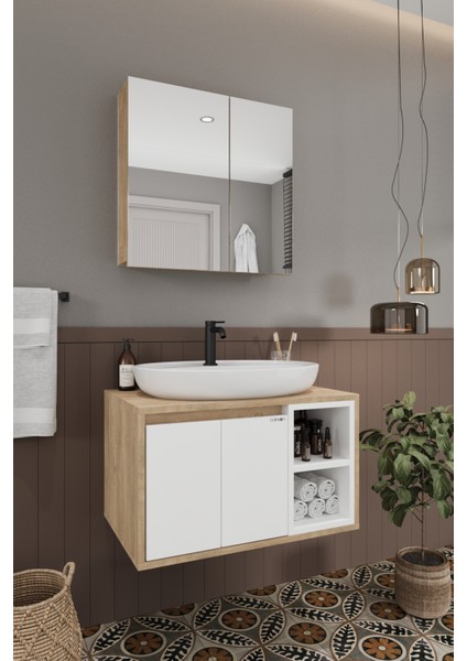 Lale Beyaz 70 cm %100 Mdf Lavabolu Banyo Dolabı + Aynalı Dolap fırsatları