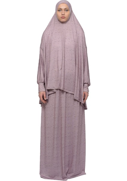 Pratik Iki Parça Çiçek Desenli Yarasa Kollu Başörtülü Likralı Tesettür Namaz Elbisesi 992-0211 fırsatları