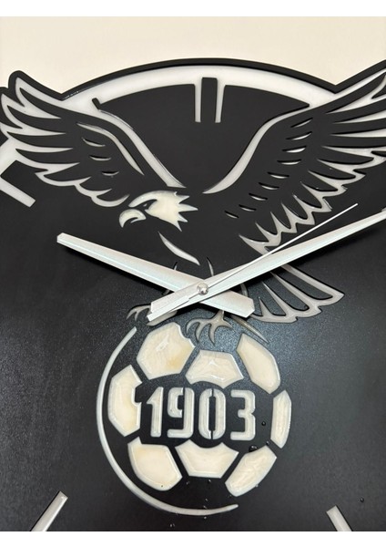 Ahşap Üzeri Epoksi Reçine Kaplamalı - Taraftar Duvar Saati - Beşiktaş Kartal Futbol Topu 1903 - 40 cm
