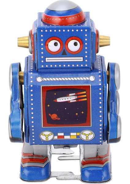 Kurmalı Robot Oyuncak El Yapımı Dekoratif Vintage Clockwork Robot Oyuncak Ilginç Kurmalı Demir Oyuncak Cafe Restoran Için Mavi (Yurt Dışından)