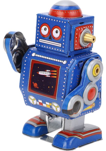 Kurmalı Robot Oyuncak El Yapımı Dekoratif Vintage Clockwork Robot Oyuncak Ilginç Kurmalı Demir Oyuncak Cafe Restoran Için Mavi (Yurt Dışından)