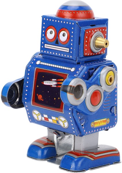Kurmalı Robot Oyuncak El Yapımı Dekoratif Vintage Clockwork Robot Oyuncak Ilginç Kurmalı Demir Oyuncak Cafe Restoran Için Mavi (Yurt Dışından)