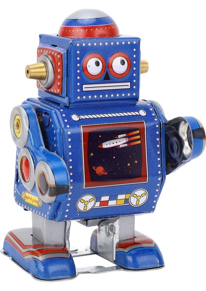 Kurmalı Robot Oyuncak El Yapımı Dekoratif Vintage Clockwork Robot Oyuncak Ilginç Kurmalı Demir Oyuncak Cafe Restoran Için Mavi (Yurt Dışından)