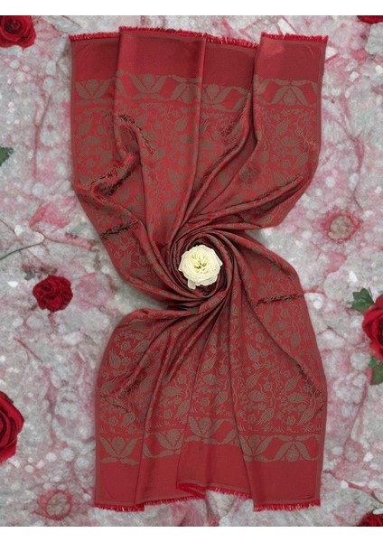 Kırmızı Lale Desen Kadın Şal