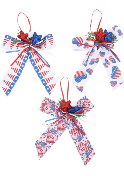 3 Adet Vatansever Yaylar Çelenk Kırmızı Mavi Beyaz Şerit Yıldız Yaylar 4th Temmuz Ağacı Topper Amerikan Bağımsızlık Günü Anma Günü Süslemeleri (Yurt Dışından)