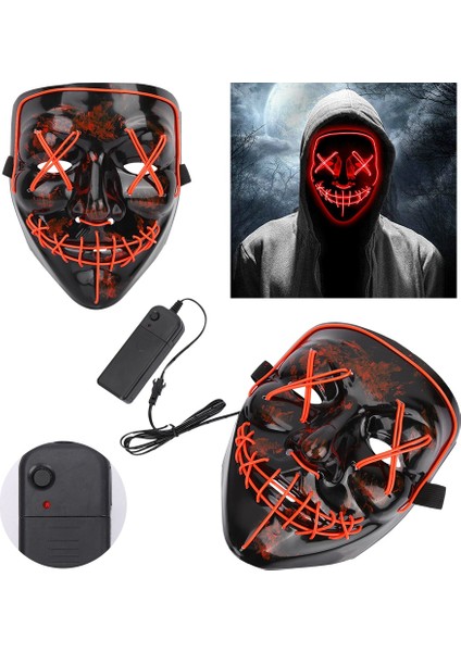 Cadılar Bayramı Korkunç LED Işık Up Glow Maske Kostüm Için Parti Prop Gösterisi Dekor (Kırmızı) (Yurt Dışından)