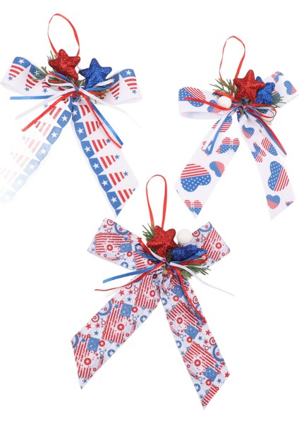 3 Adet Vatansever Yaylar Çelenk Kırmızı Mavi Beyaz Şerit Yıldız Yaylar 4th Temmuz Ağacı Topper Amerikan Bağımsızlık Günü Anma Günü Süslemeleri (Yurt Dışından) indirimleri