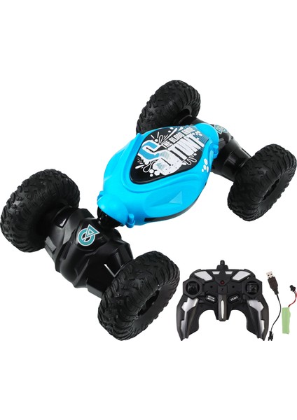 Rc Dublör Araba 1/16 4WD 2.4 G Kablosuz Uzaktan Kumanda Tumbling Dublör Araba Çocuklar Için Mavi (Yurt Dışından)