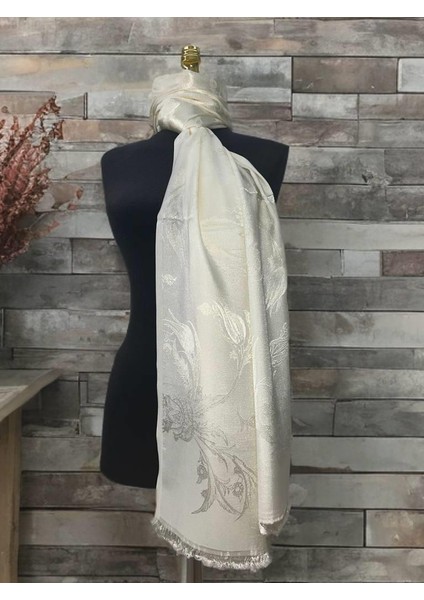 Krem Lalezar Desen Kadın Şal modelleri