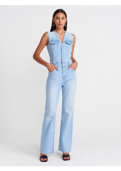 72006 Comfort Llikra Uzun Denim Tulum-Mavi