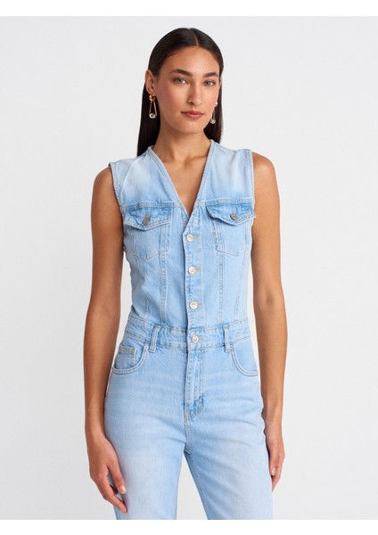 72006 Comfort Llikra Uzun Denim Tulum-Mavi