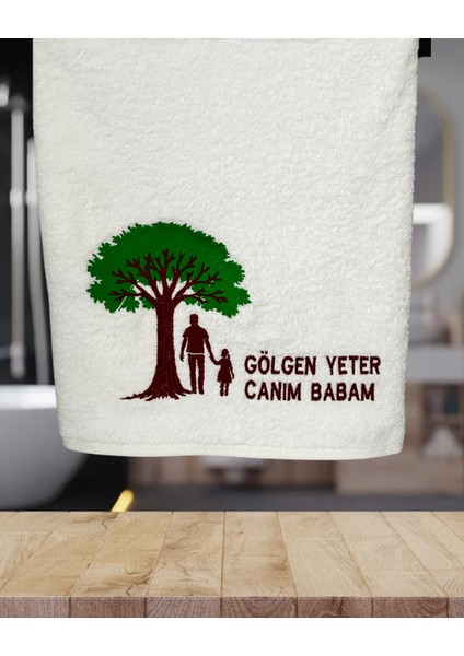 Babalar Günü Için Özel Nakışlı Havlu -Baba Çocuk Motifi