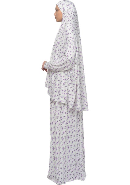 Pratik Iki Parça Çiçek Desenli Yarasa Kollu Başörtülü Likralı Tesettür Namaz Elbisesi 992-0203 modelleri