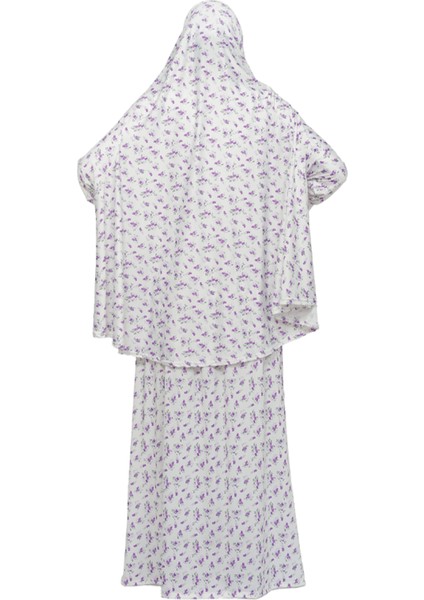 Pratik Iki Parça Çiçek Desenli Yarasa Kollu Başörtülü Likralı Tesettür Namaz Elbisesi 992-0203 indirimleri