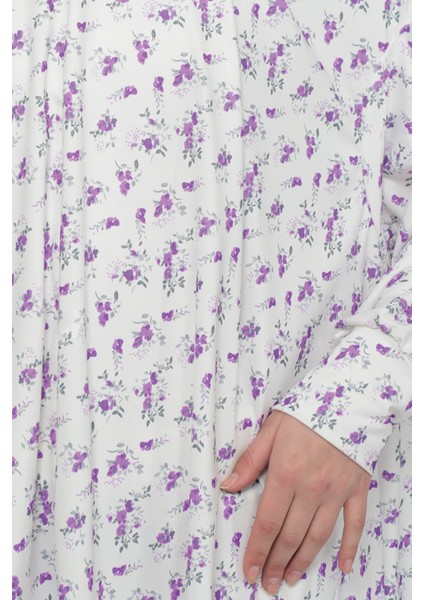 Pratik Iki Parça Çiçek Desenli Yarasa Kollu Başörtülü Likralı Tesettür Namaz Elbisesi 992-0203