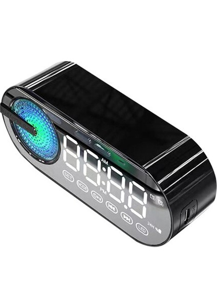 Sessiz Kablosuz Bluetooth Hoparlör Çalar Saat Rgb Tws USB LED Ayna Dijital Saat Fm Büyük Ekran Oturma Odası Ofis Dekorasyonu (Yurt Dışından)