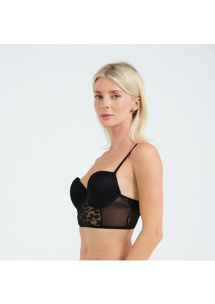 Kadın Siyah Dantel Detaylı Askılı Push Up Destekli Büstiyer Sütyen indirimleri