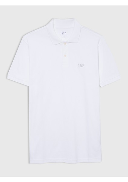 Erkek Beyaz Gap Logo Piqué Polo Yaka T-Shirt