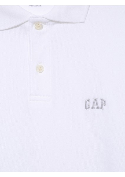 Erkek Beyaz Gap Logo Piqué Polo Yaka T-Shirt