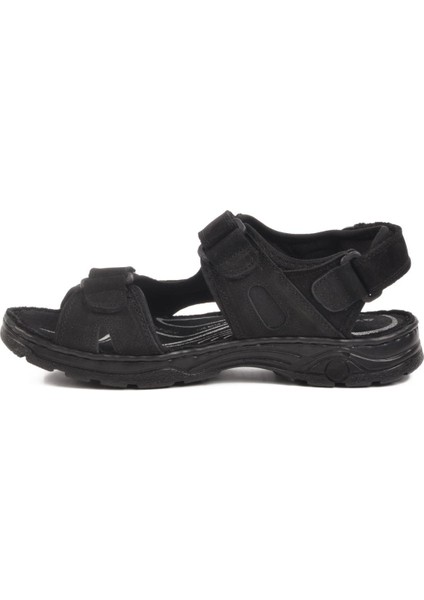Siyah Nubuk Hakiki Deri Erkek Çocuk Sandalet 1305 G