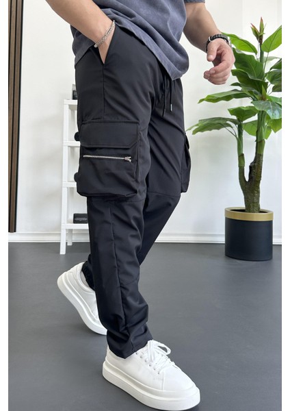 Erkek Ince Baggy Kalıp Kargo Pantolon Siyah EDW164