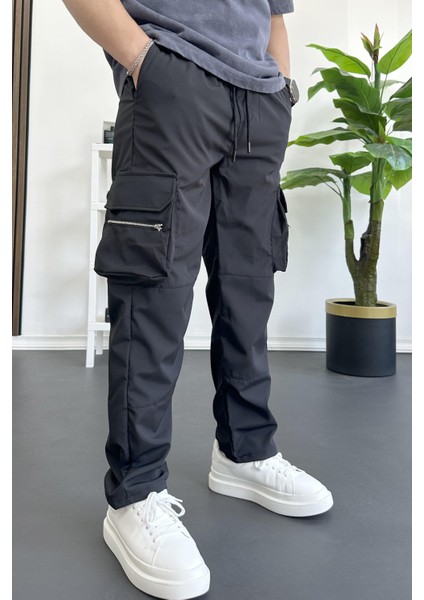 Erkek Ince Baggy Kalıp Kargo Pantolon Siyah EDW164