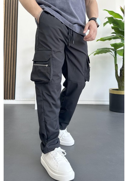 Erkek Ince Baggy Kalıp Kargo Pantolon Siyah EDW164