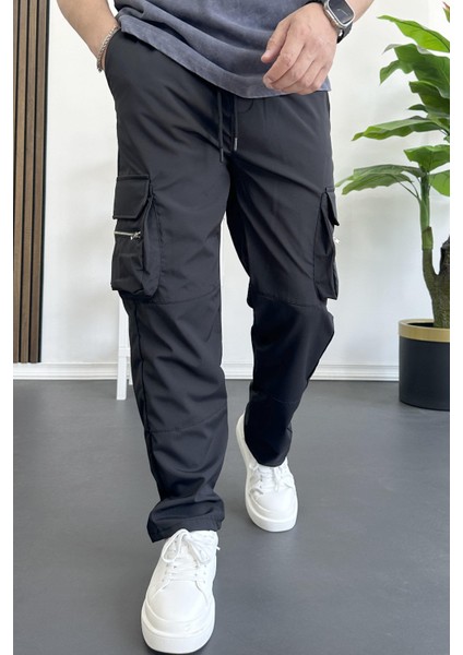 Erkek Ince Baggy Kalıp Kargo Pantolon Siyah EDW164