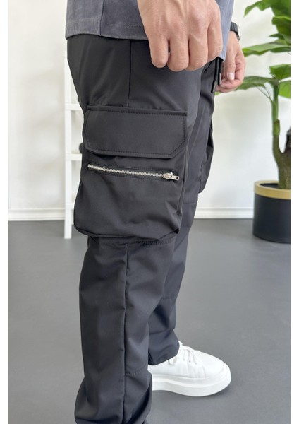 Erkek Ince Baggy Kalıp Kargo Pantolon Siyah EDW164