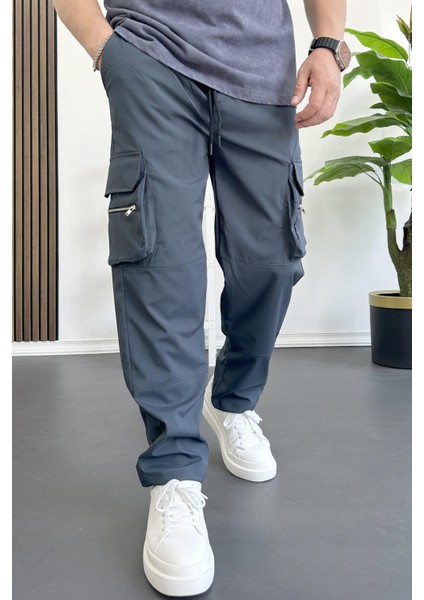 Erkek Ince Baggy Kalıp Kargo Pantolon Füme EDW164