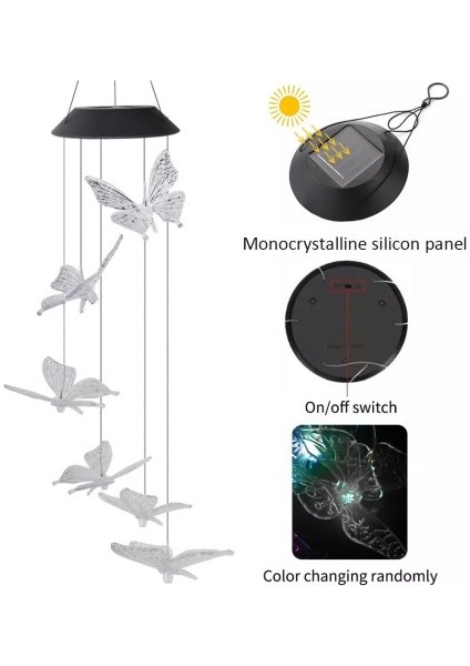Solar LED Işıklı Kelebekli Bahçe Dekoru 6 Ledli,renkli Işık