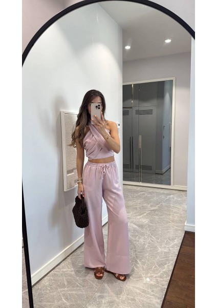 Pembe Premium Tasarım Boyundan Çapraz Bağlamalı Ikili Takım